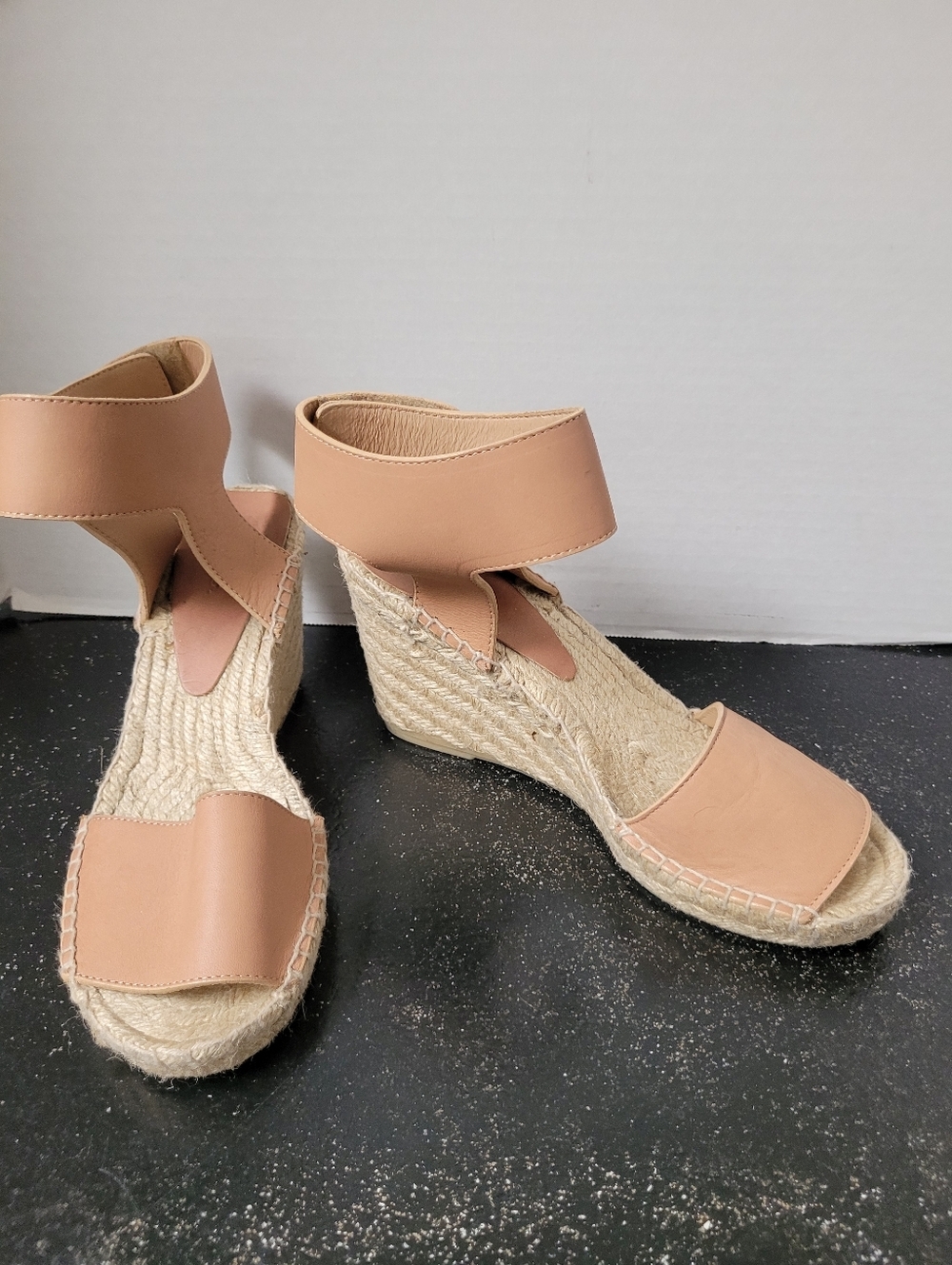 Vince Sophia Nude Espadrille Wedge Sandals Hook And Loop Closure